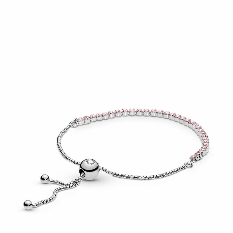 Pandora Pink Sparkling Strand Bracelet Ireland - Sterling Silver/Silicone/Pink/Cubic Zirconia - 7854